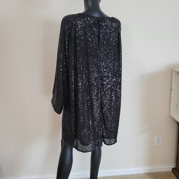 H&M Black Sequine Size XXL Holiday/ NYE / Coctail/ Formal Long Sleeve Dress - Picture 3 of 11